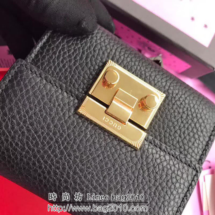 GUCCI古馳 歐洲正品原單 padlock系列 最新款短皮夾 453155 黑色摔紋全皮 WTG1191